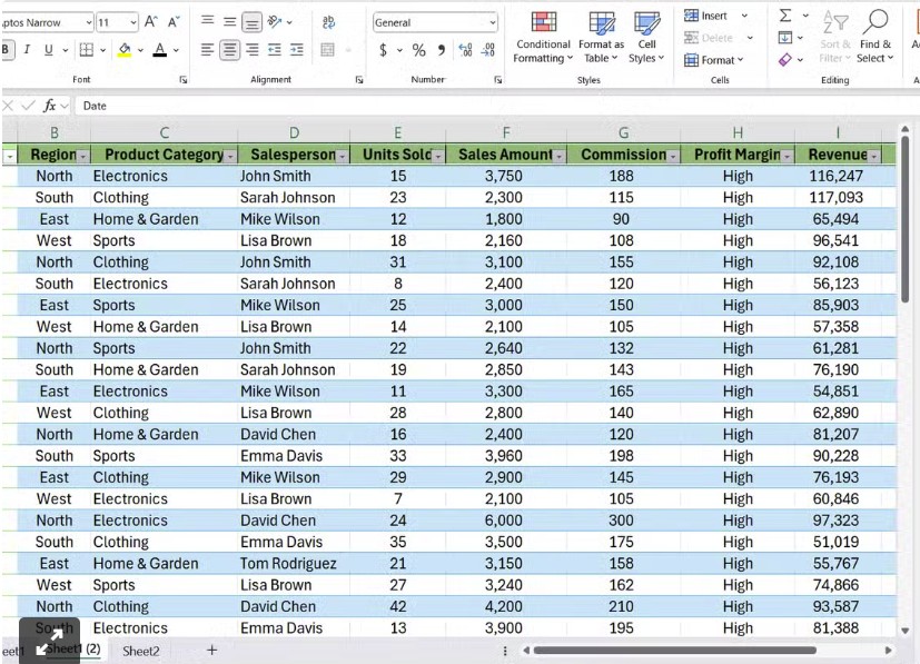 Υπολογιστικό φύλλο Excel με καταχωρήσεις